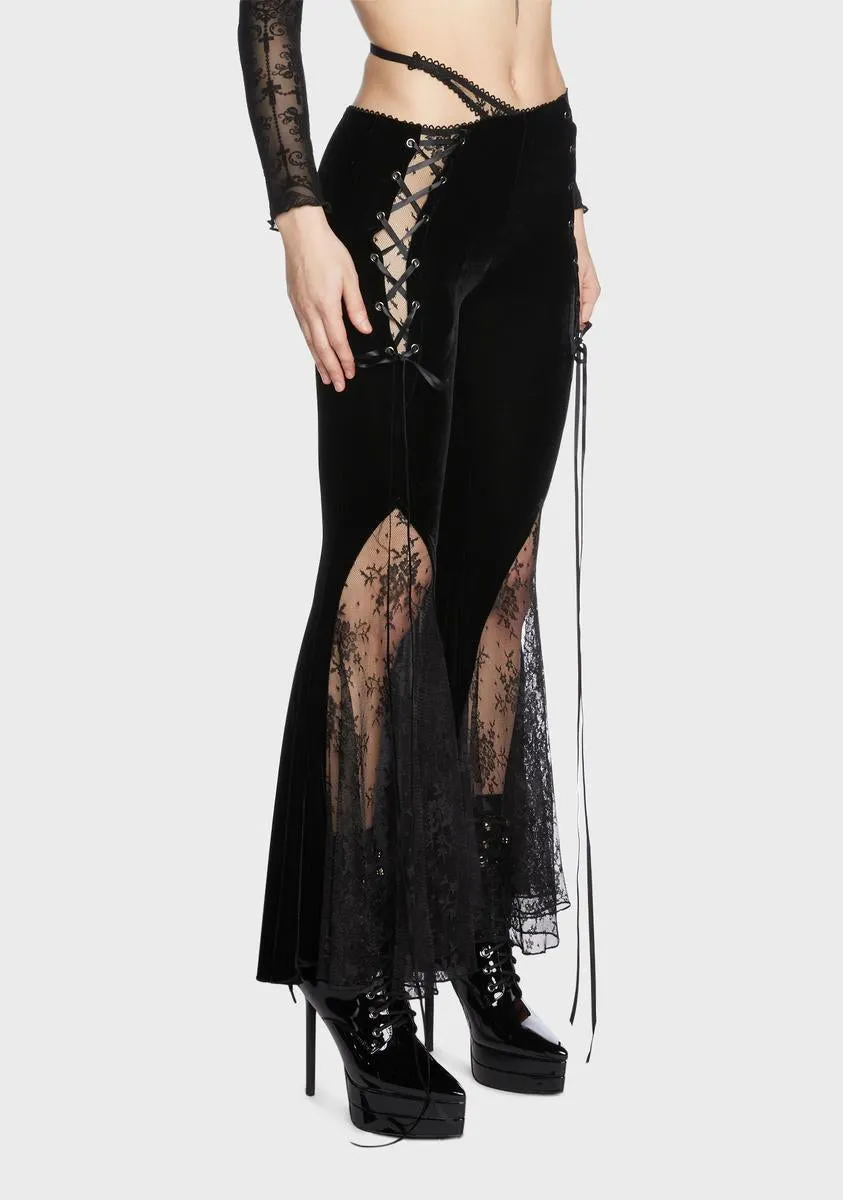 Gothic Vintage Sexy Velvet Lace Flared Trousers