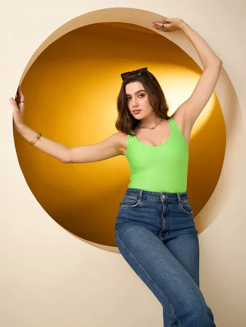 Green Plunge Neckline Bodysuit
