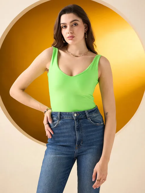 Green Plunge Neckline Bodysuit