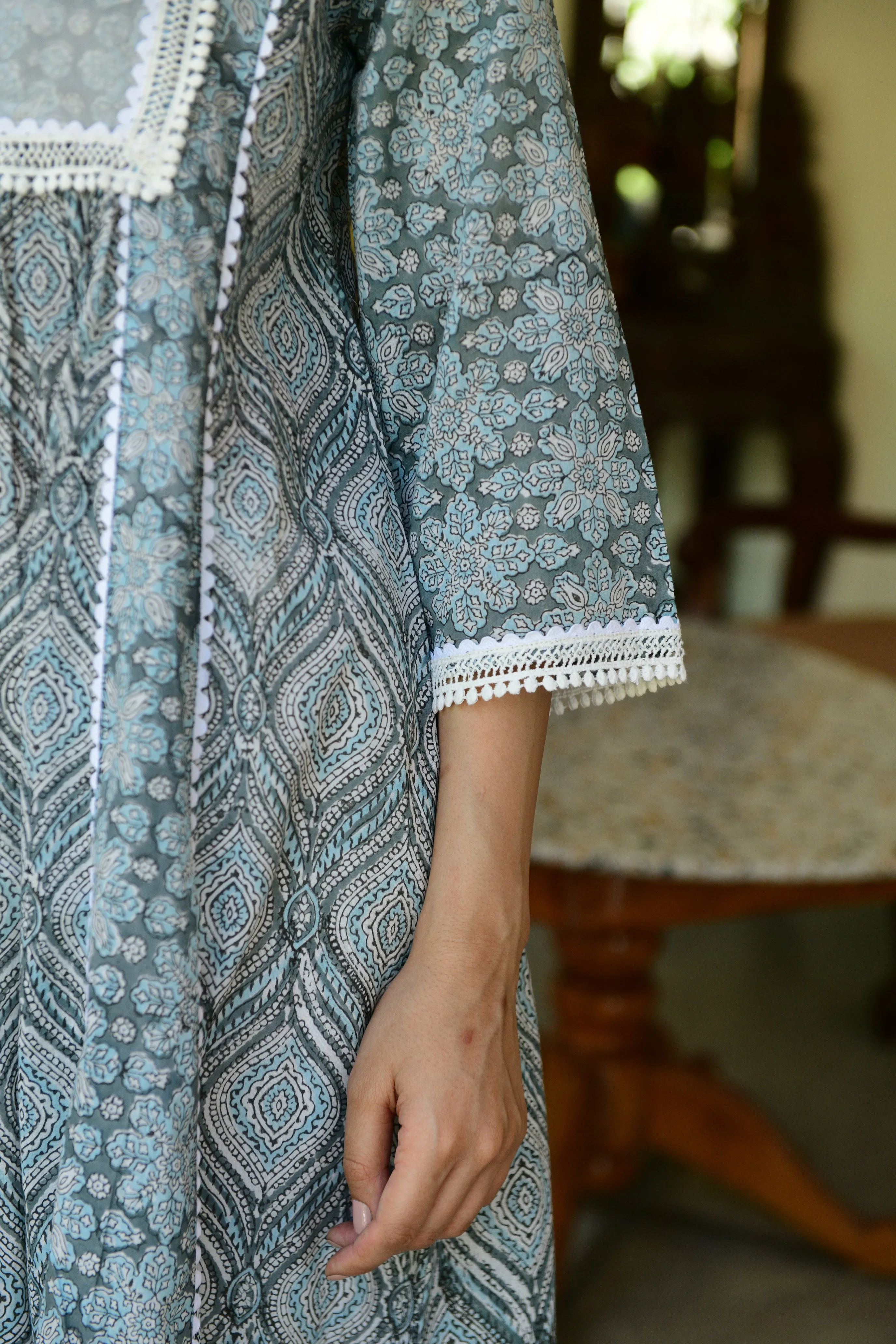 Hand-block Printed Grey Kurta With Pant