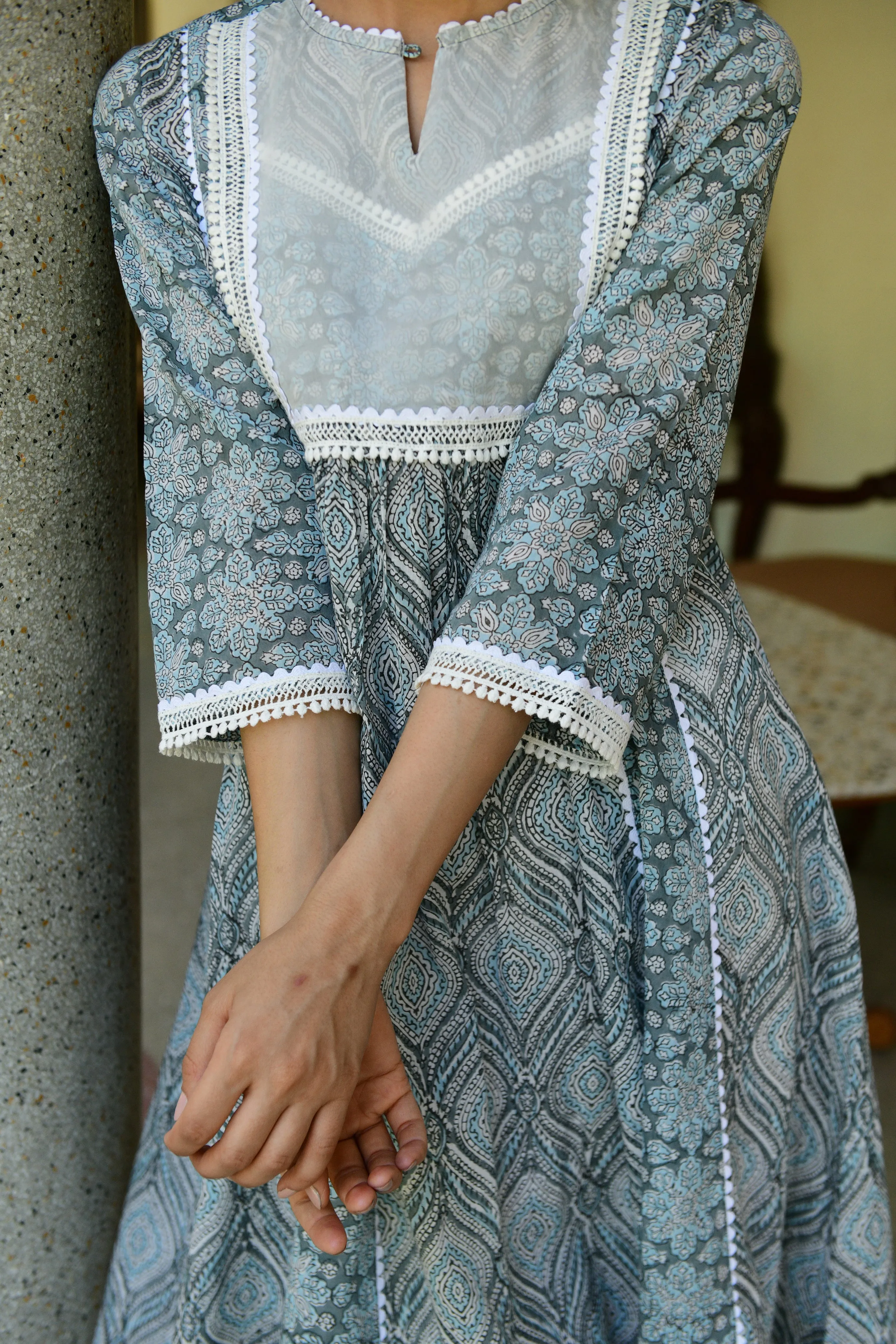 Hand-block Printed Grey Kurta With Pant