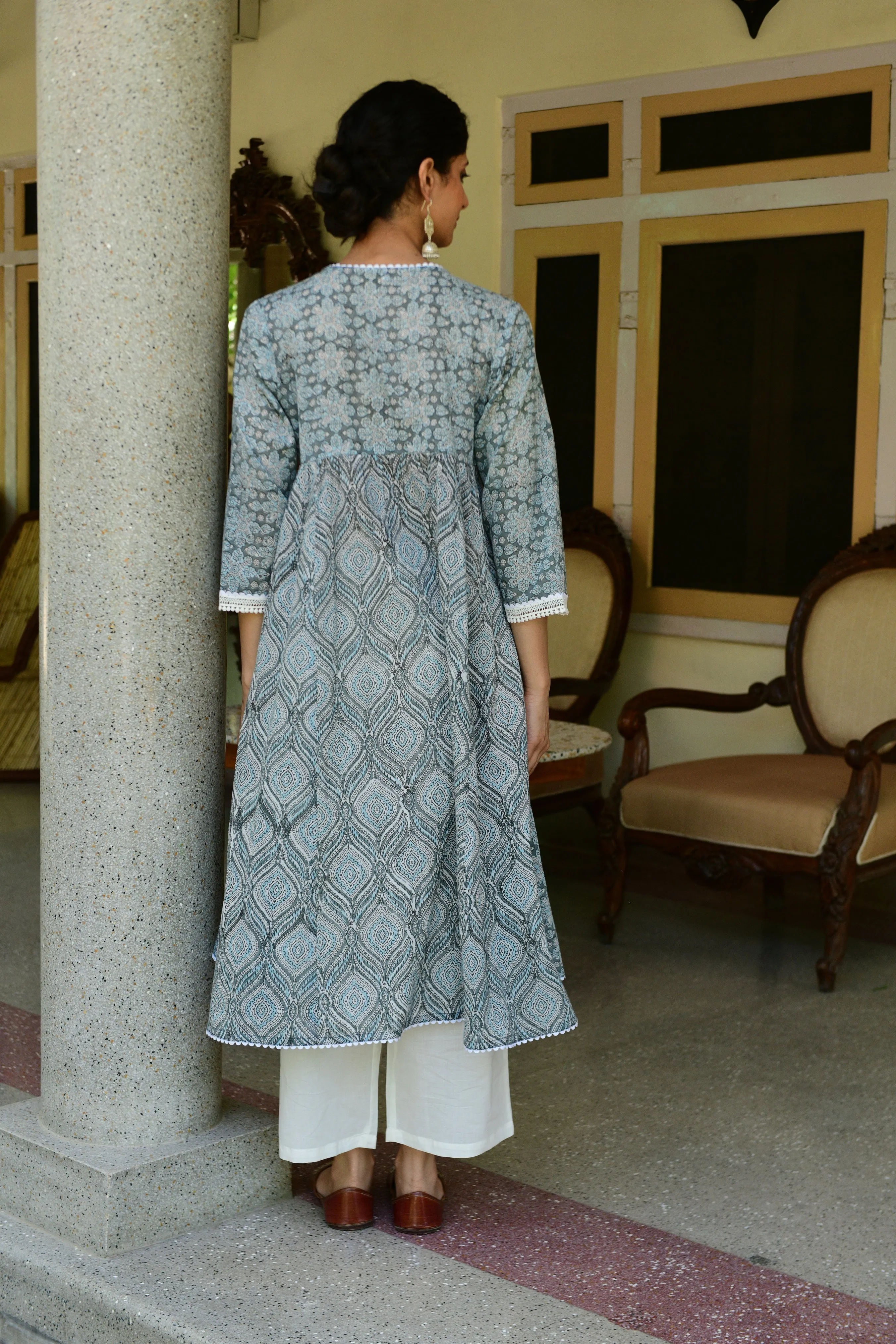 Hand-block Printed Grey Kurta With Pant
