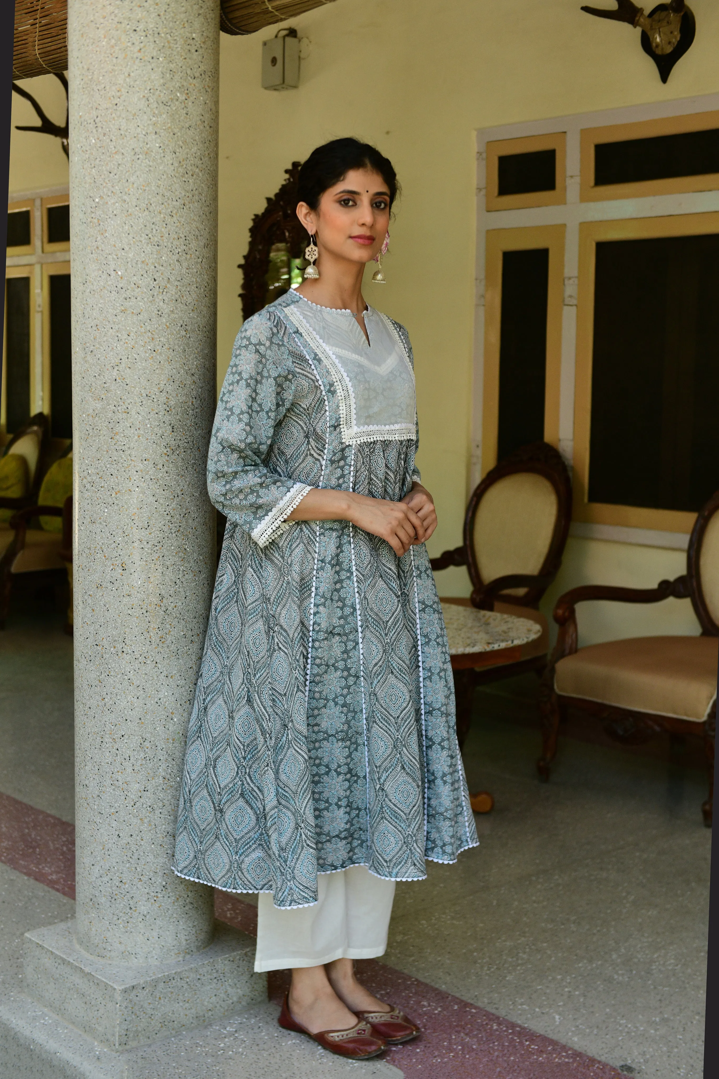 Hand-block Printed Grey Kurta With Pant