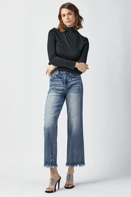 High-Rise Straight Raw Hem Jean