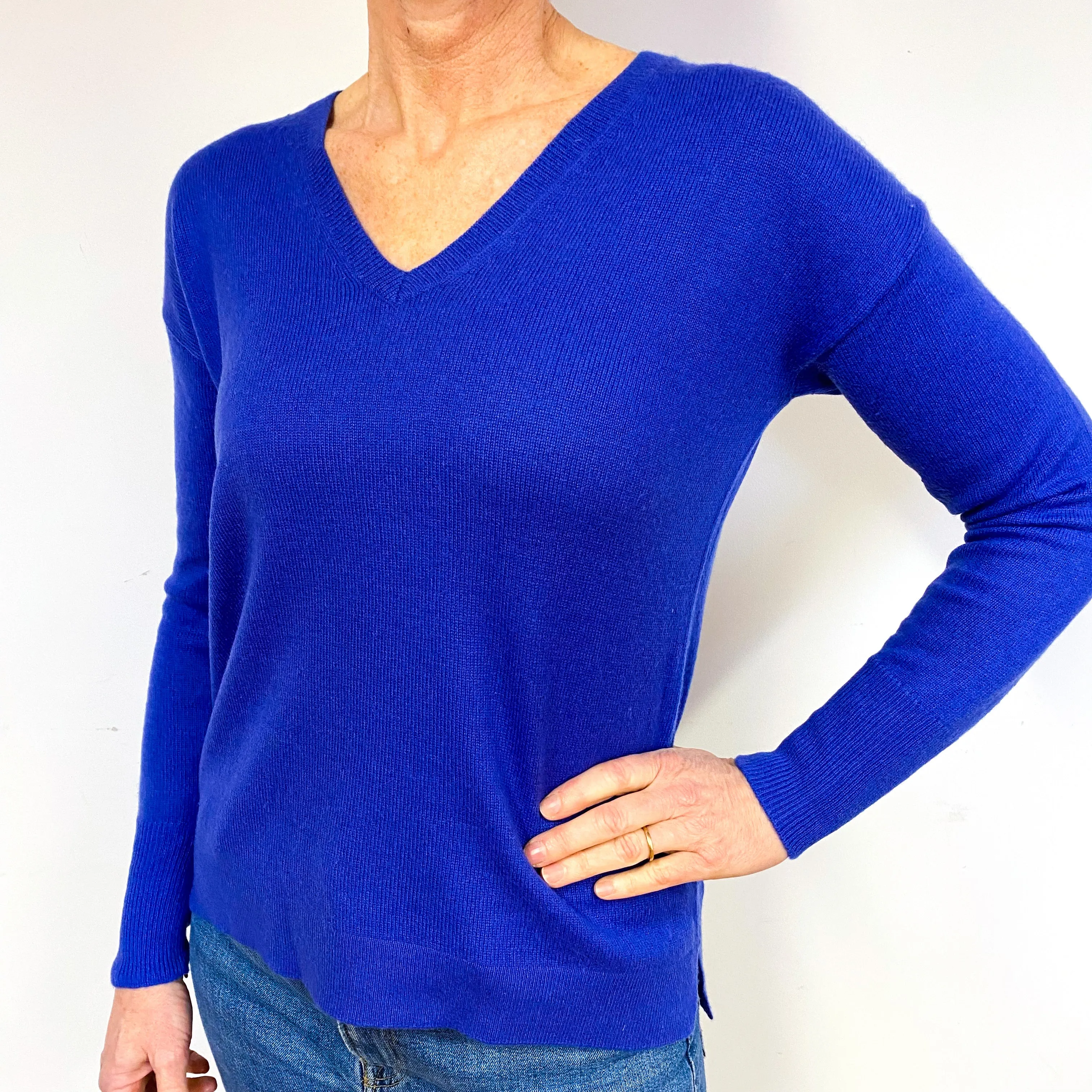 Indigo Blue Cashmere V-Neck Jumper Medium