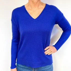 Indigo Blue Cashmere V-Neck Jumper Medium