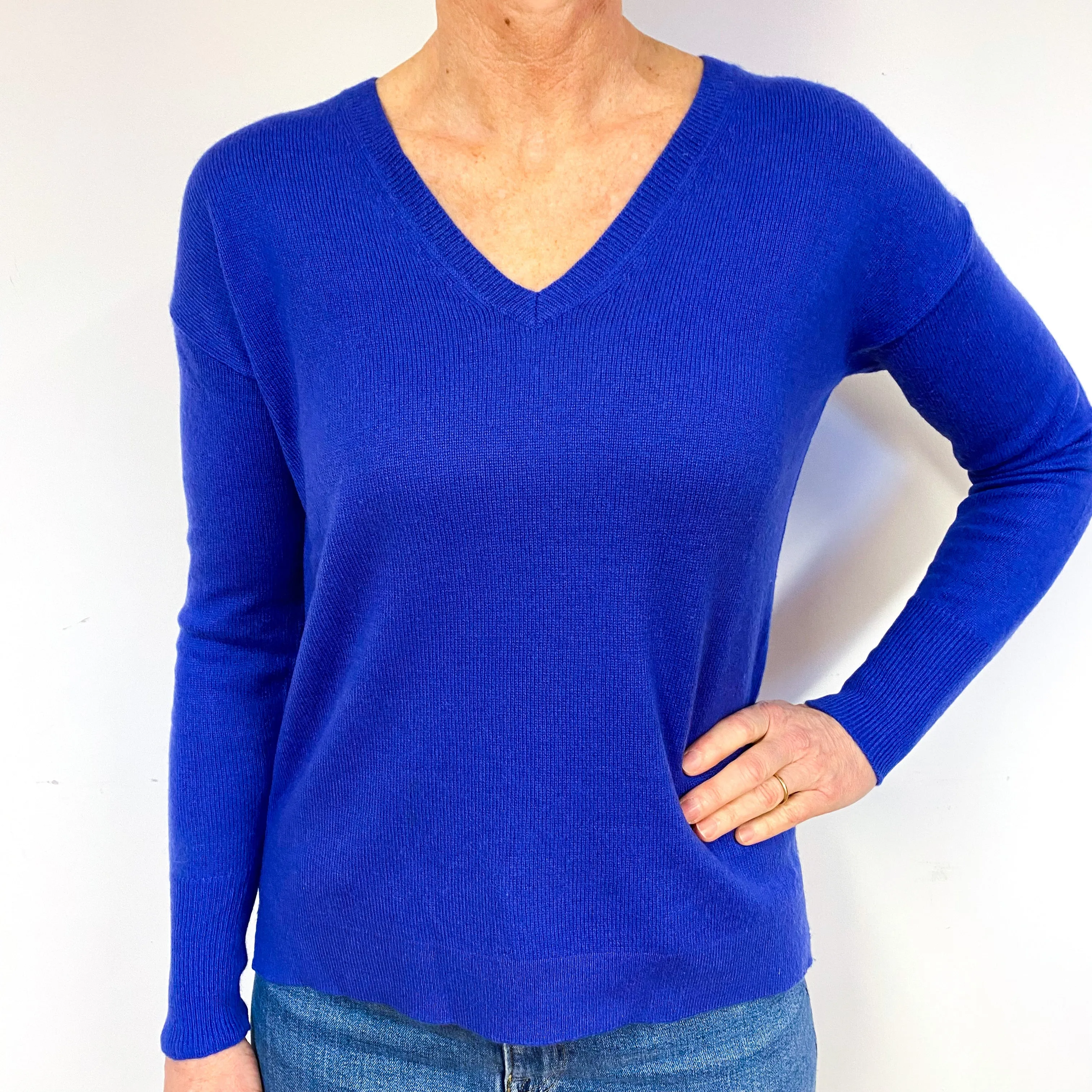 Indigo Blue Cashmere V-Neck Jumper Medium