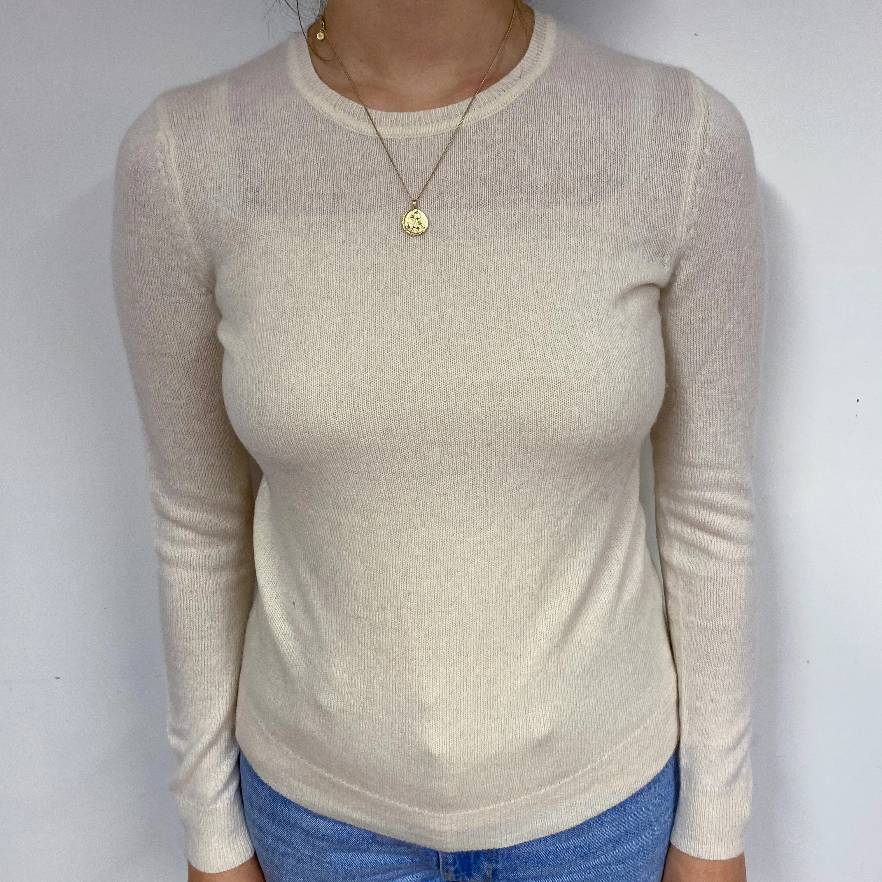 Ivory Cream Cashmere Crew Neck Jumper Small