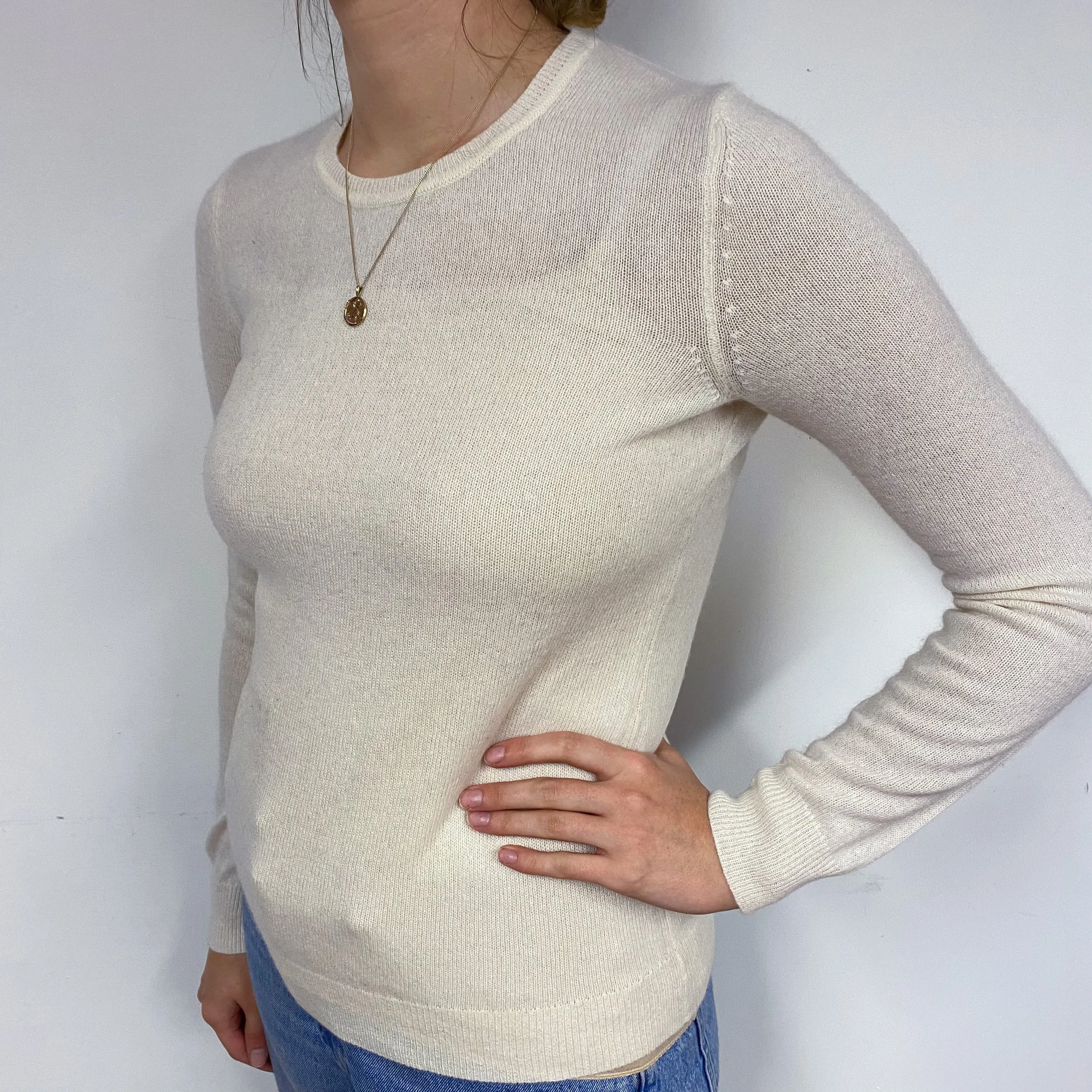 Ivory Cream Cashmere Crew Neck Jumper Small