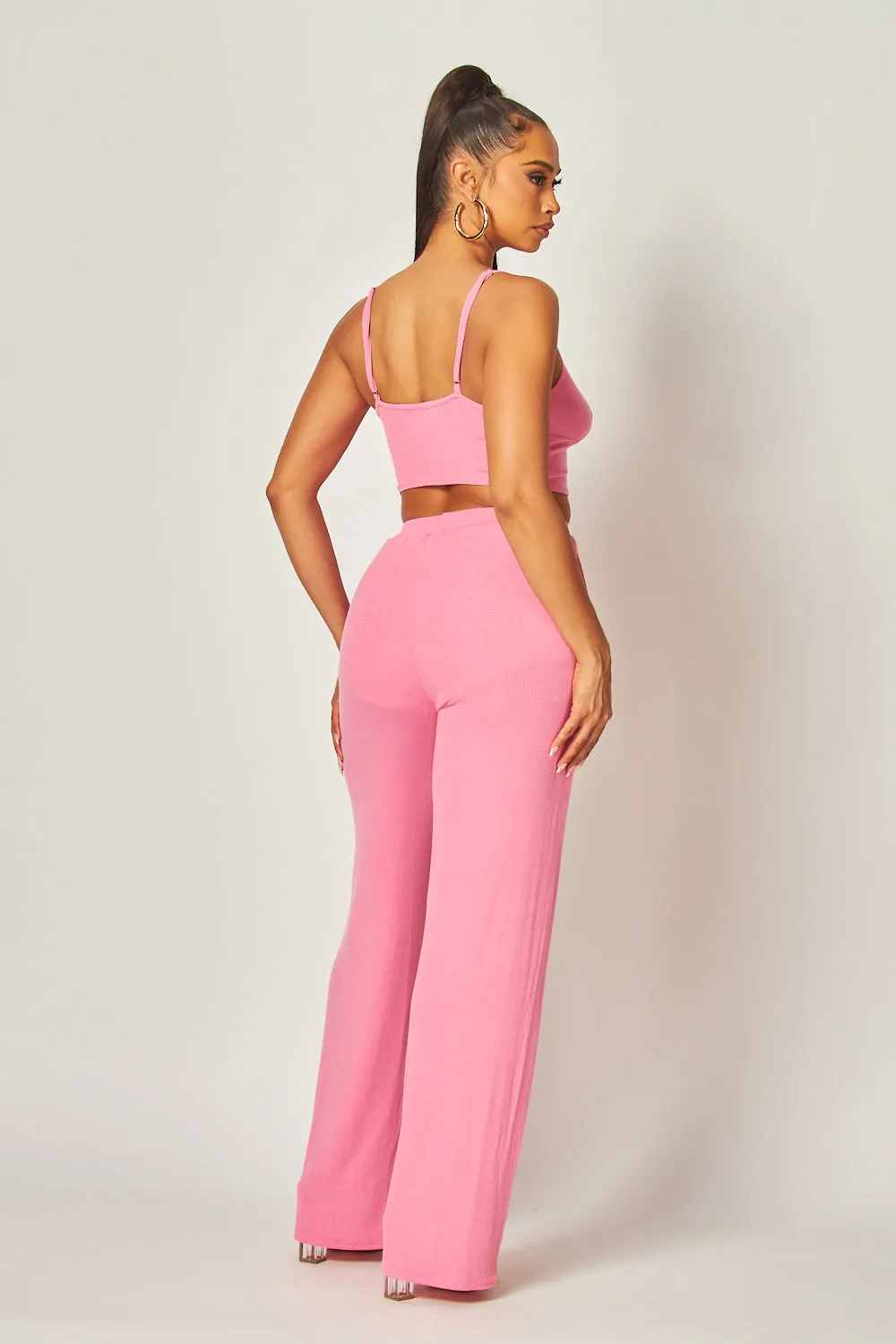 Julia Heart Trim Rib Knit Tank Crop Top & Pants Set