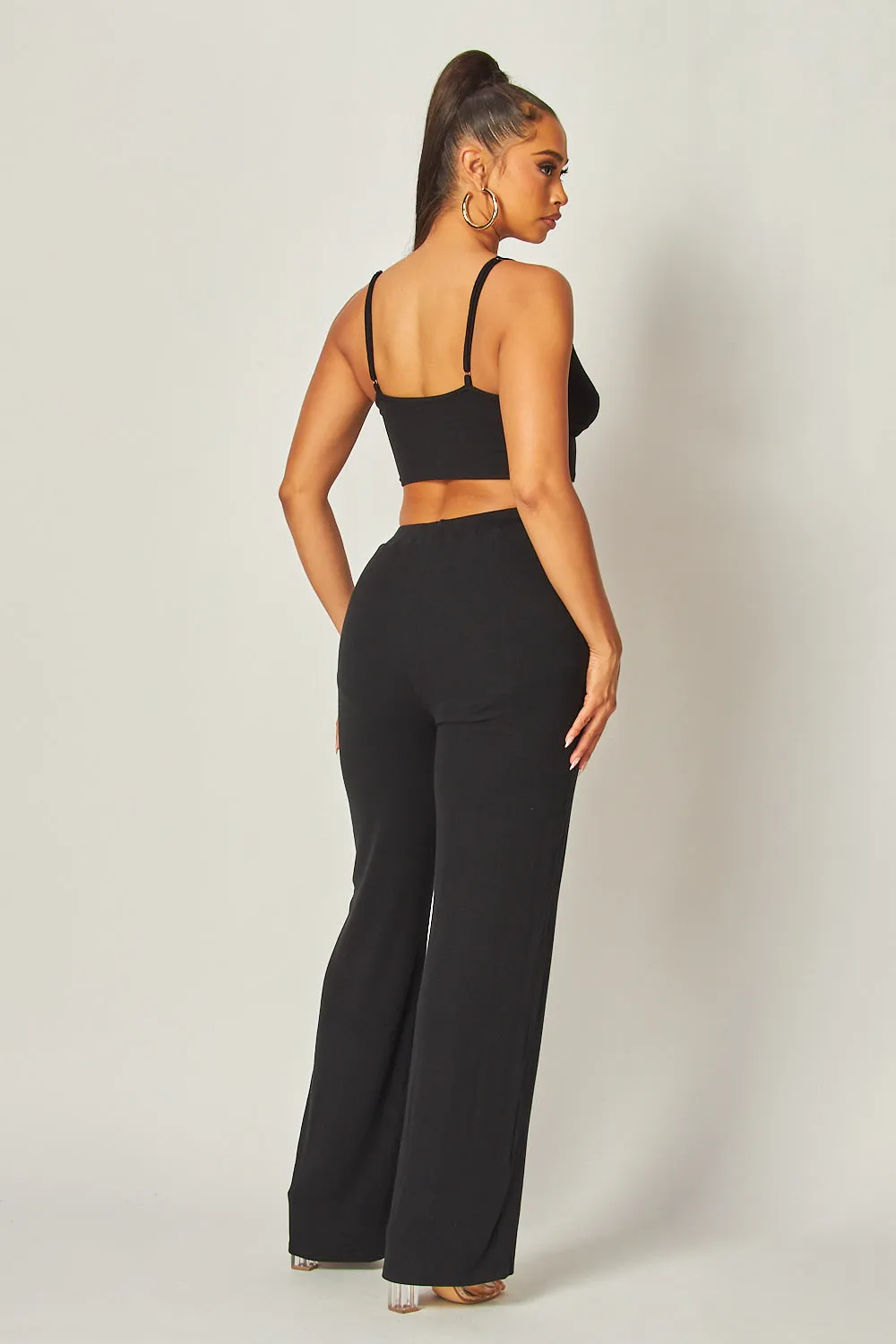 Julia Heart Trim Rib Knit Tank Crop Top & Pants Set
