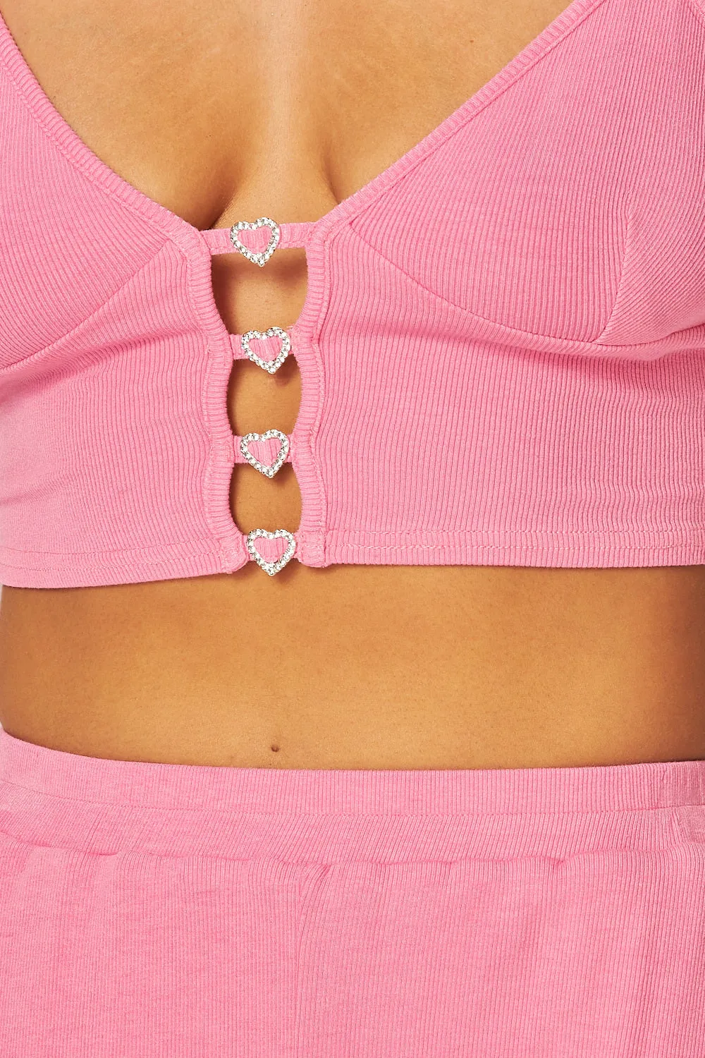Julia Heart Trim Rib Knit Tank Crop Top & Pants Set