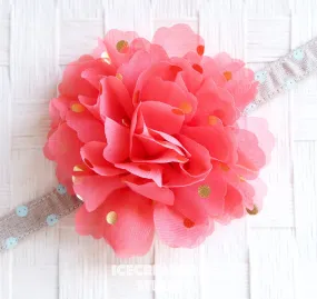 Jumbo Coral Gold Dot Bloom Collar Slide On - Large Flower Collar Accessory