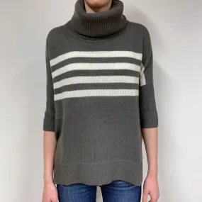 Khaki Green Slouchy Cashmere Polo Neck Jumper Extra Small