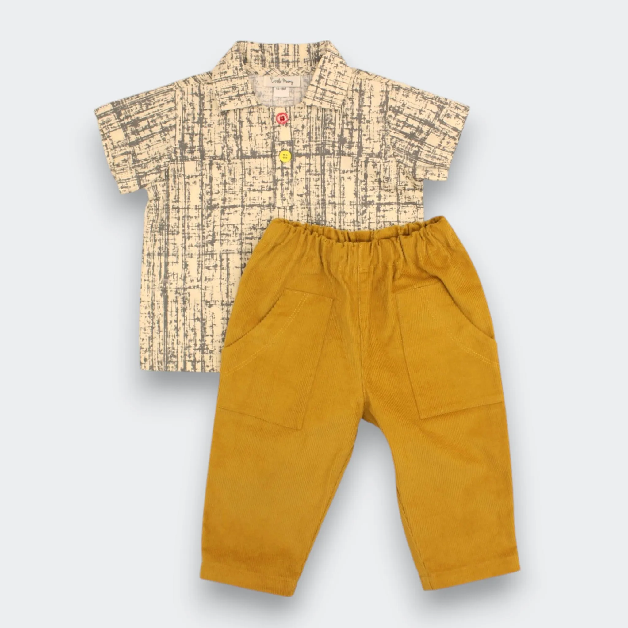 Kids' and Baby Cotton Corduroy Pants - Cider Yellow with Front Pocket