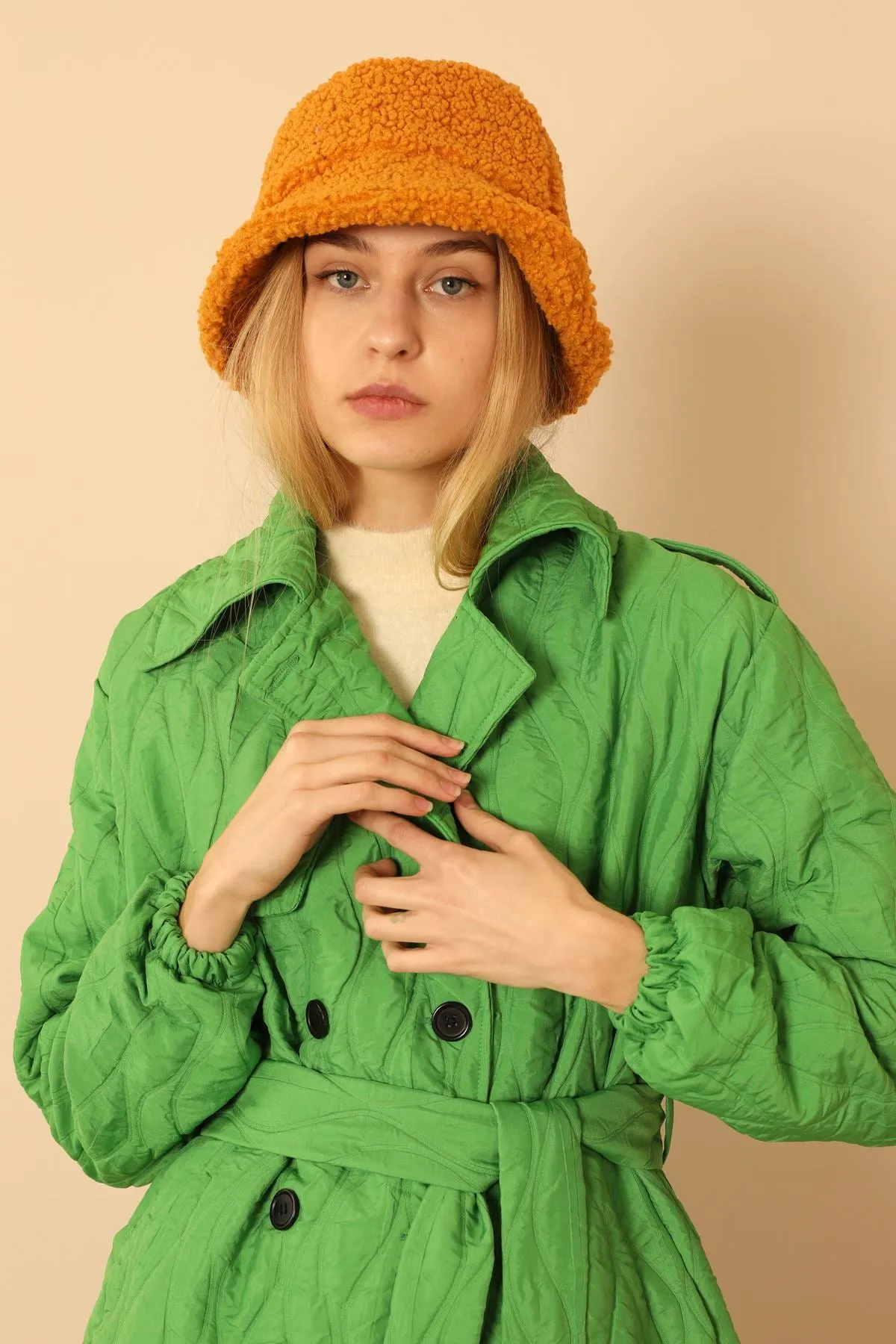 KKT Jakar Fabric Onion Pattern Women Trench Coat-Green - Daugavpils