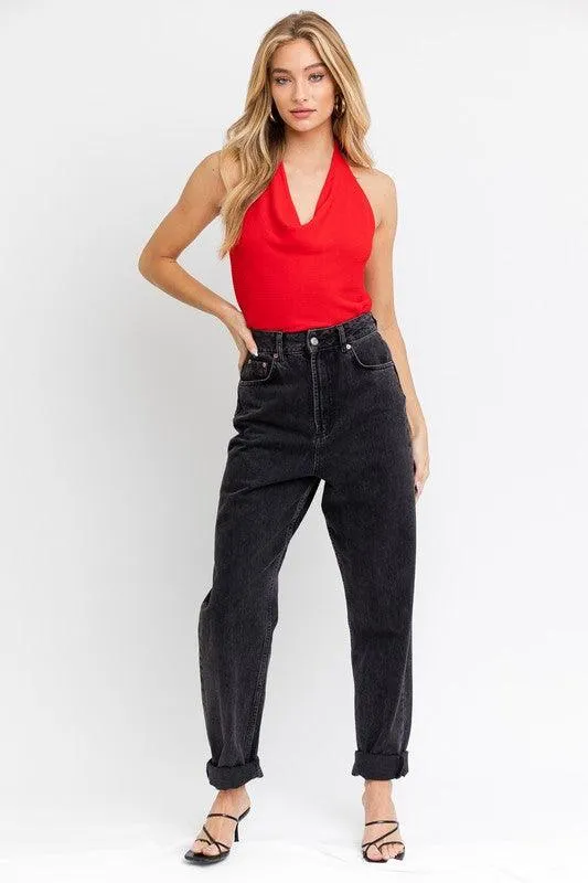 knit cowl neck halter top