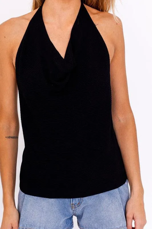 knit cowl neck halter top