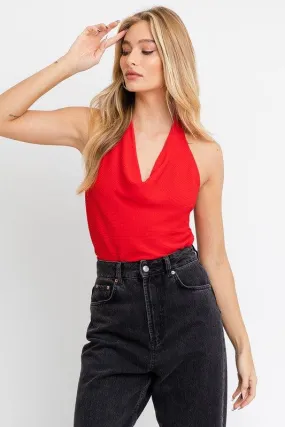 knit cowl neck halter top