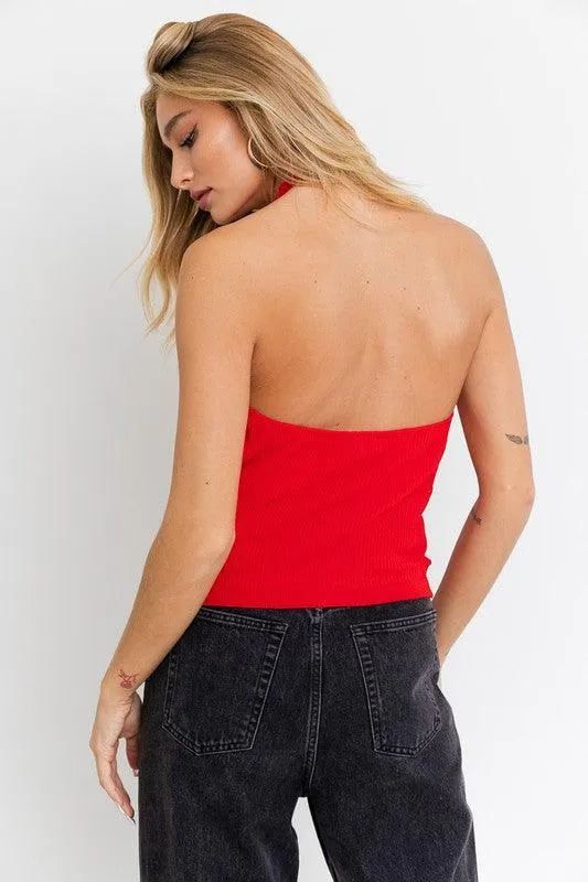 knit cowl neck halter top
