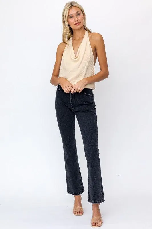 knit cowl neck halter top