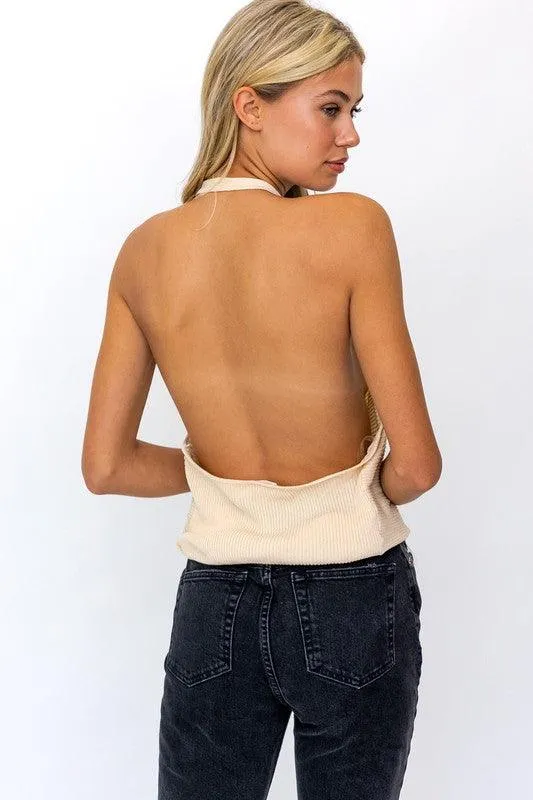 knit cowl neck halter top