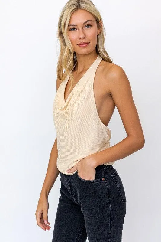 knit cowl neck halter top