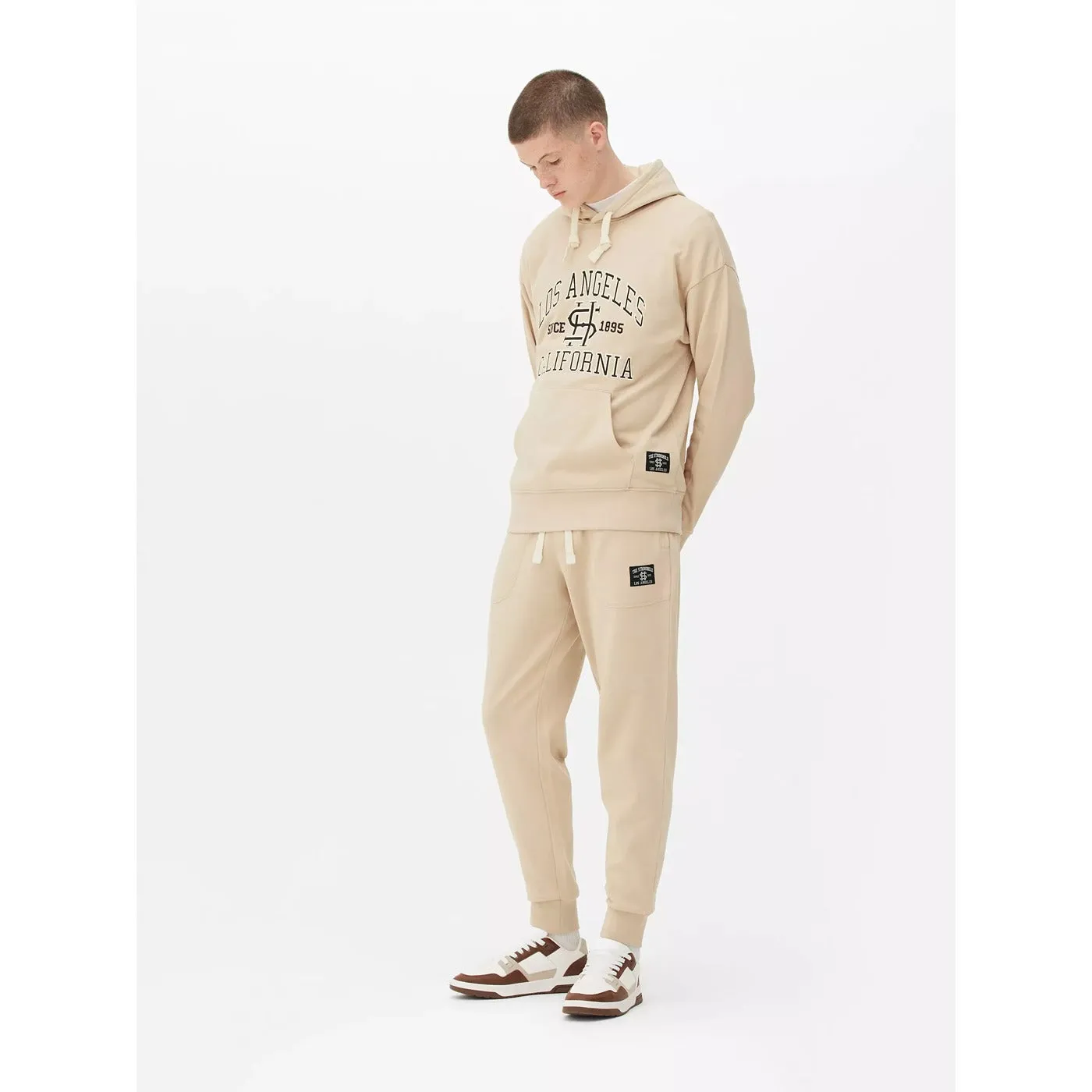 LA Beige Embroidery Detailing Hoodie