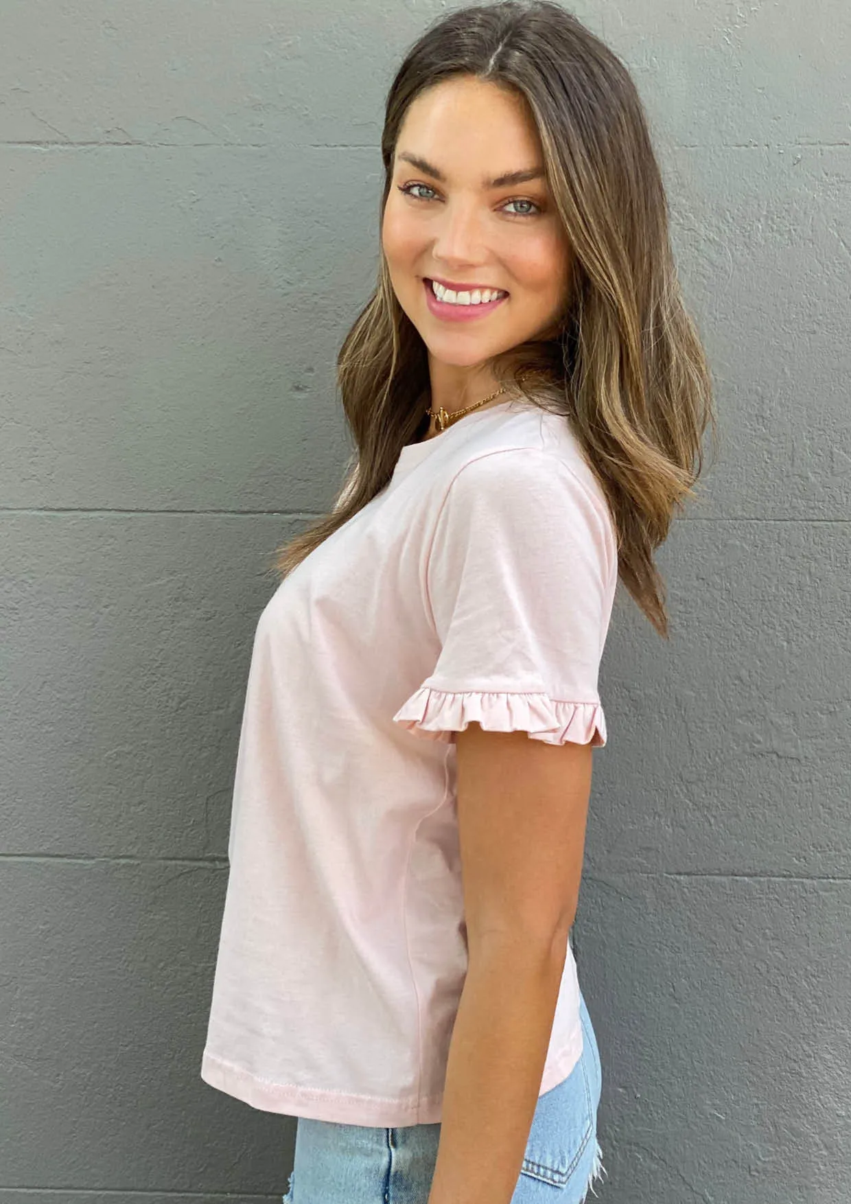 LA0735SS Plain Frill Sleeve Tee (Pack)