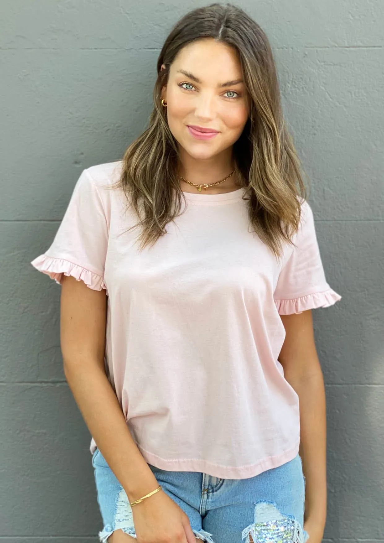 LA0735SS Plain Frill Sleeve Tee (Pack)