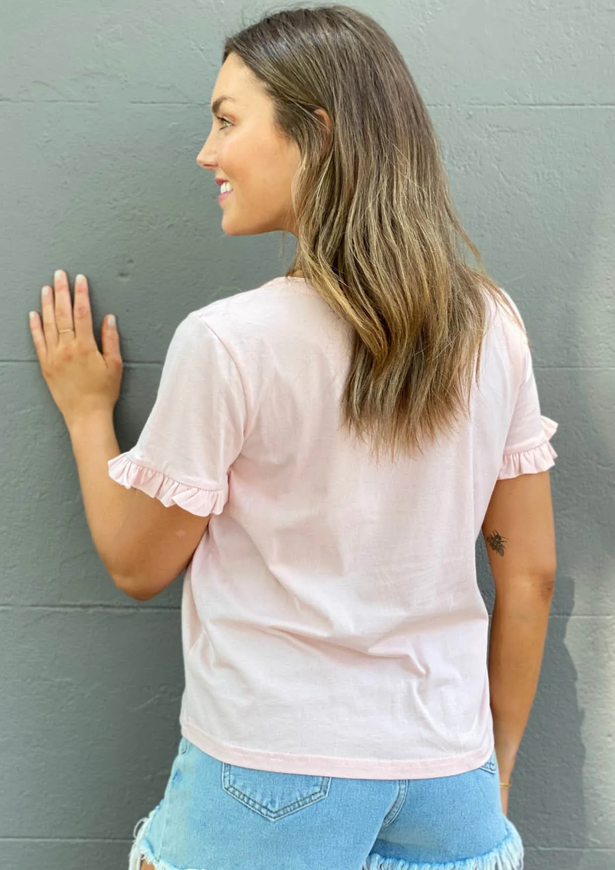 LA0735SS Plain Frill Sleeve Tee (Pack)