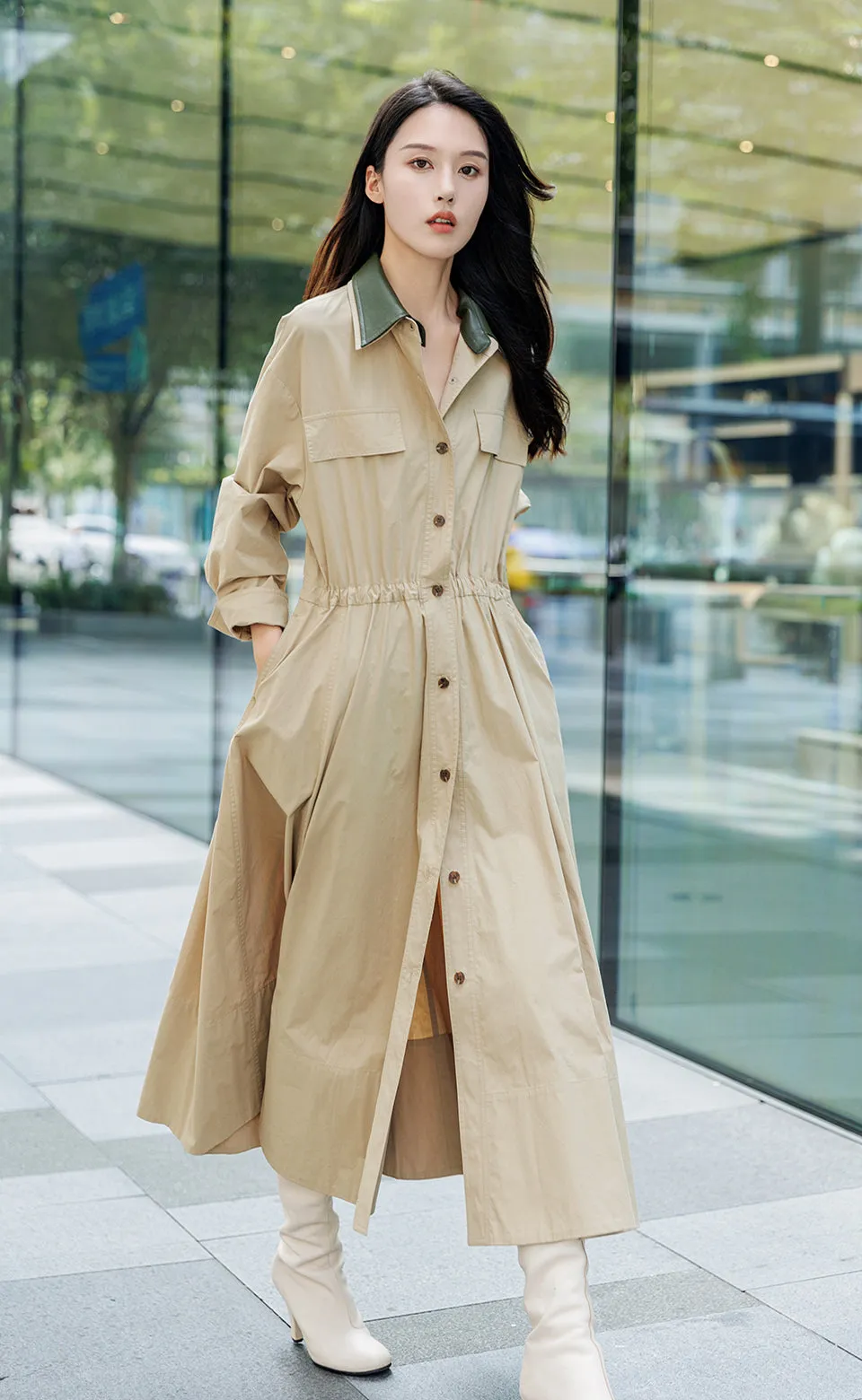 Leather Collar Shirt Dress