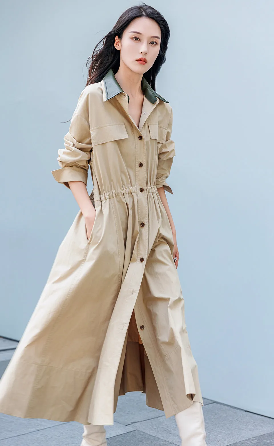 Leather Collar Shirt Dress