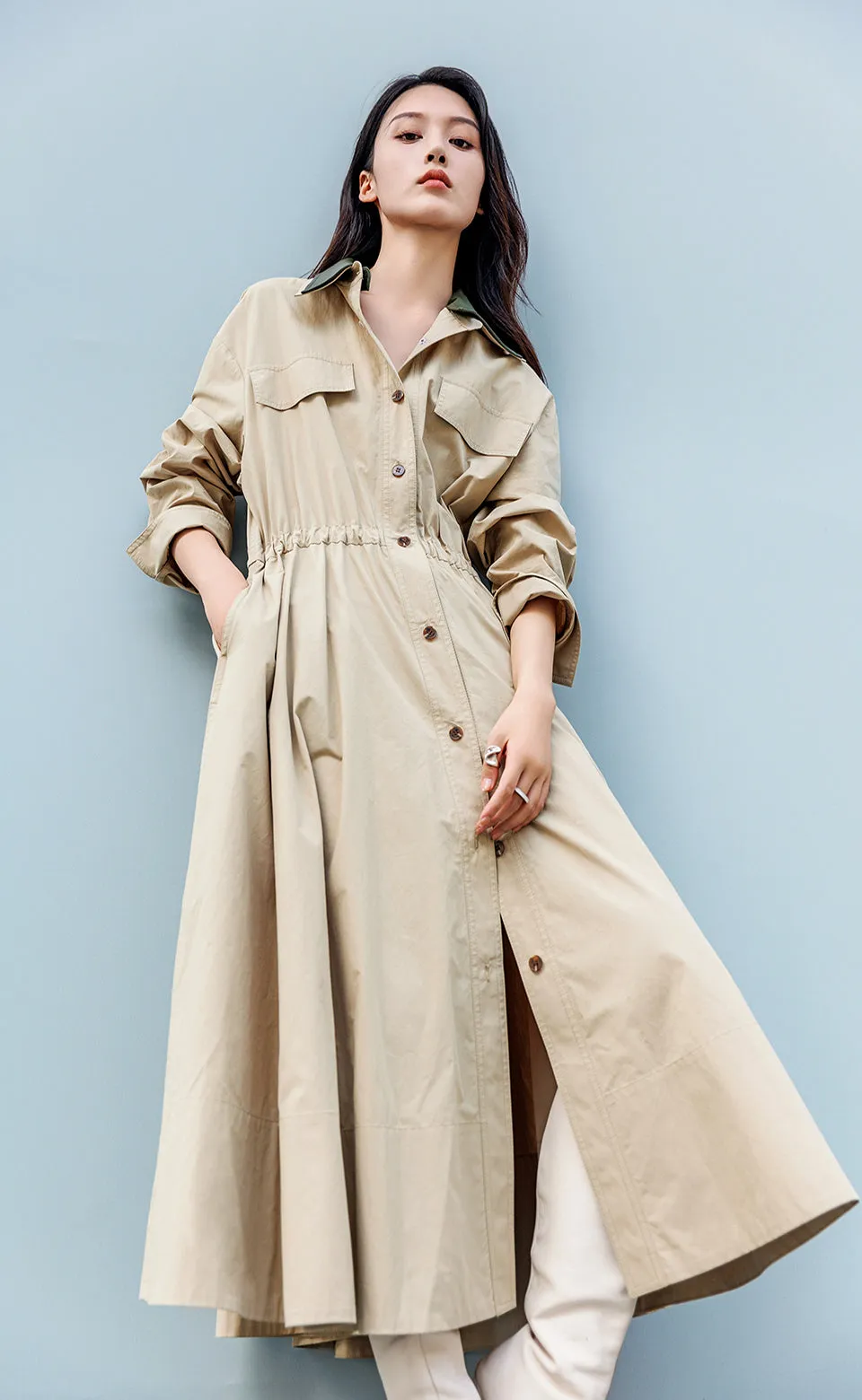 Leather Collar Shirt Dress
