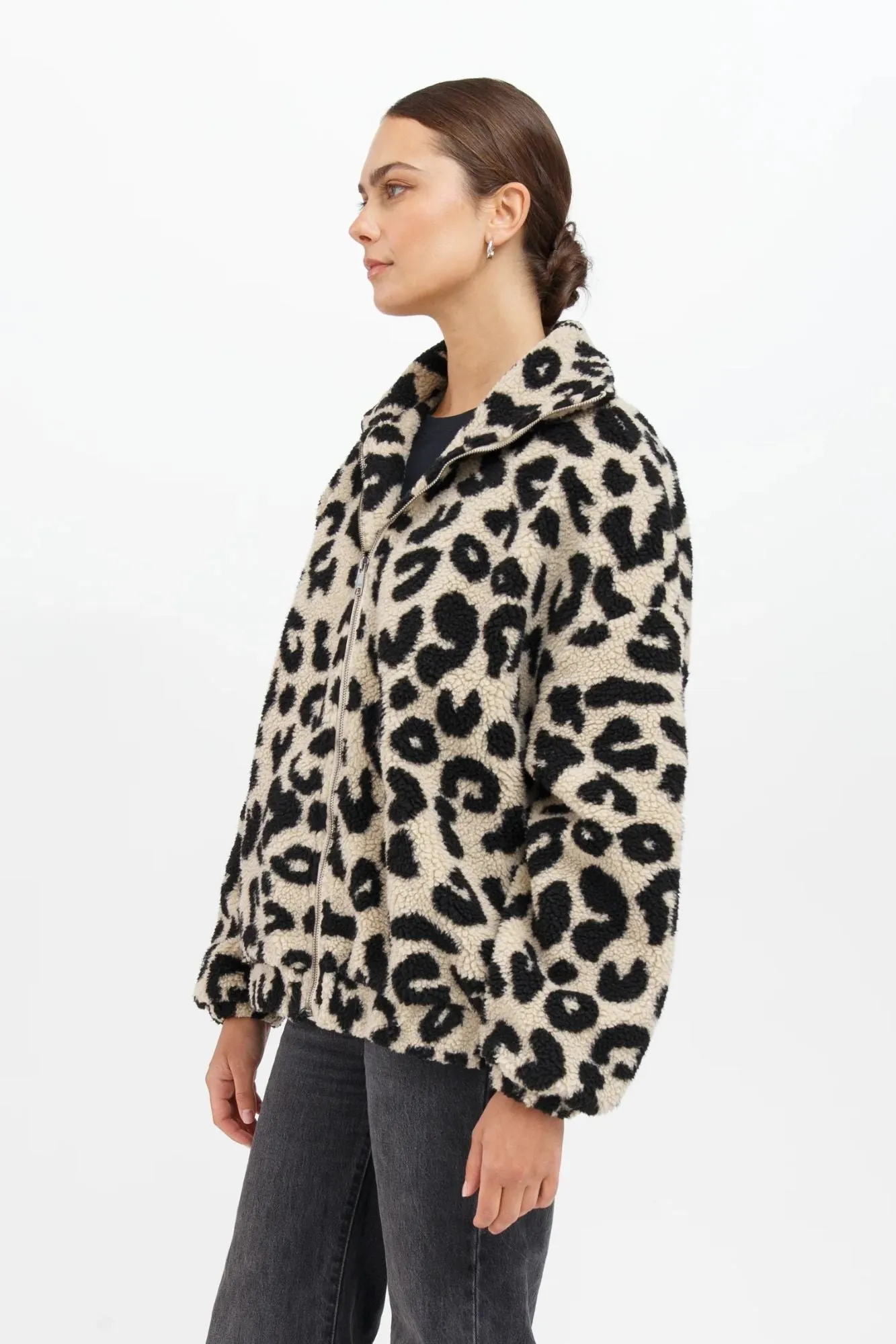 Leopard Sherpa Full Zip Jacket