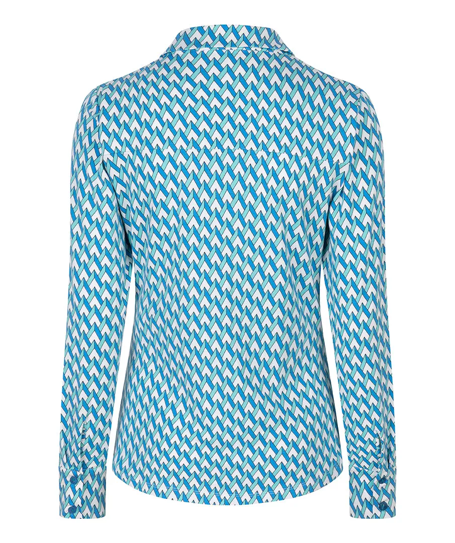 Long Sleeve Collar Ruched Button Up
