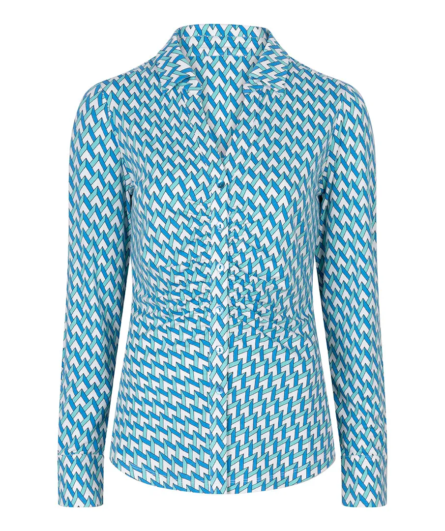 Long Sleeve Collar Ruched Button Up