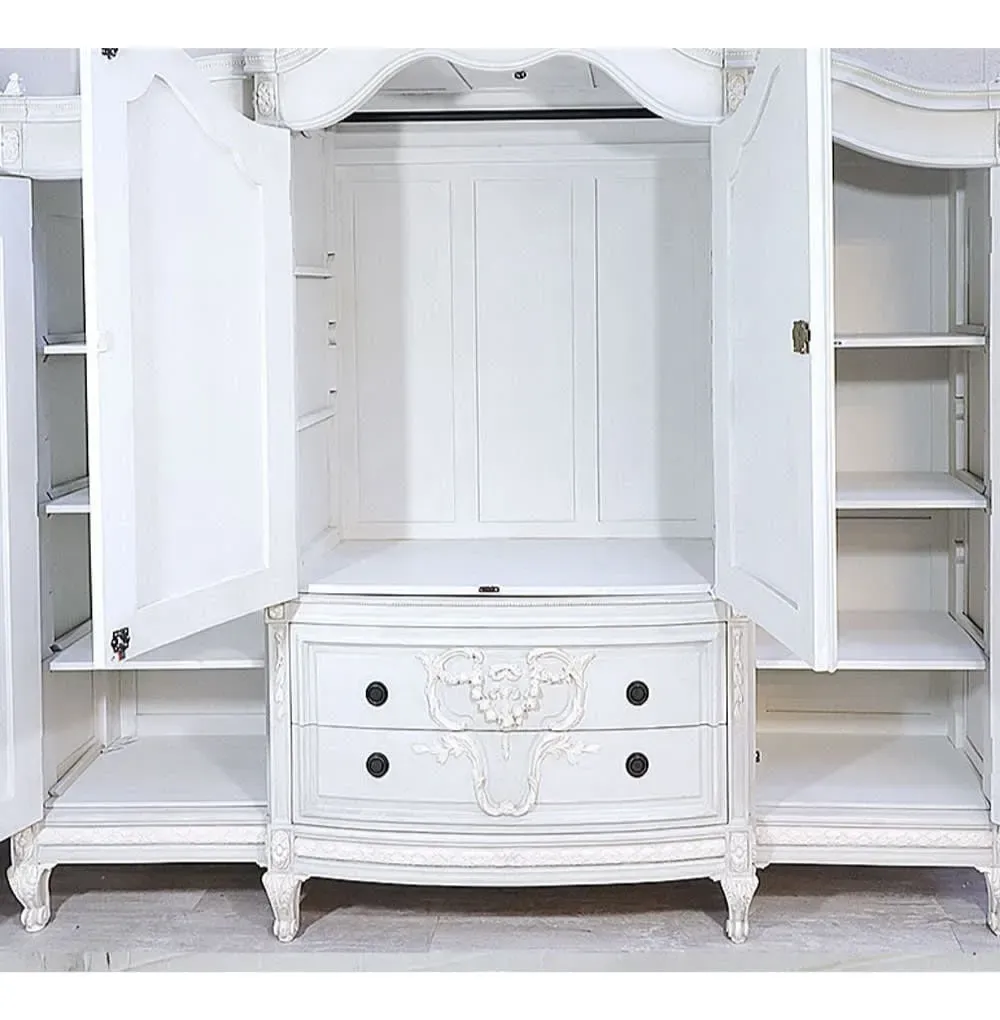 Luxury French Style Hand Carving Teak Wood Wardrobe
