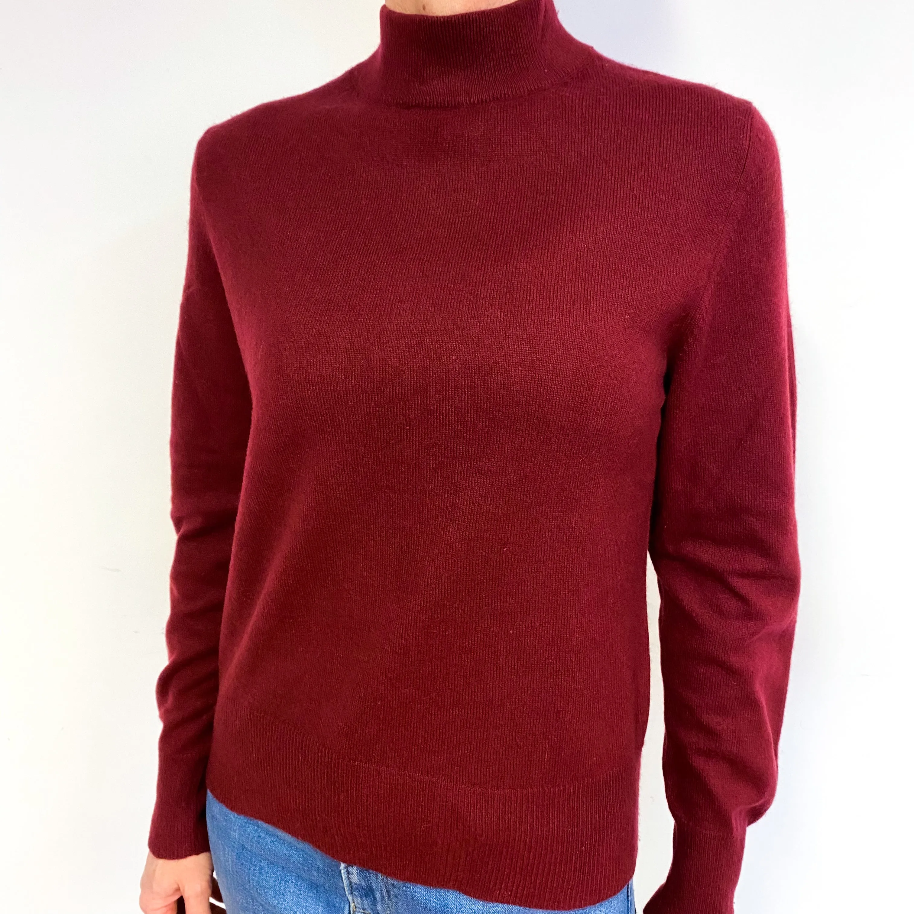 Maroon Red Cashmere Turtle Neck Jumper Medium