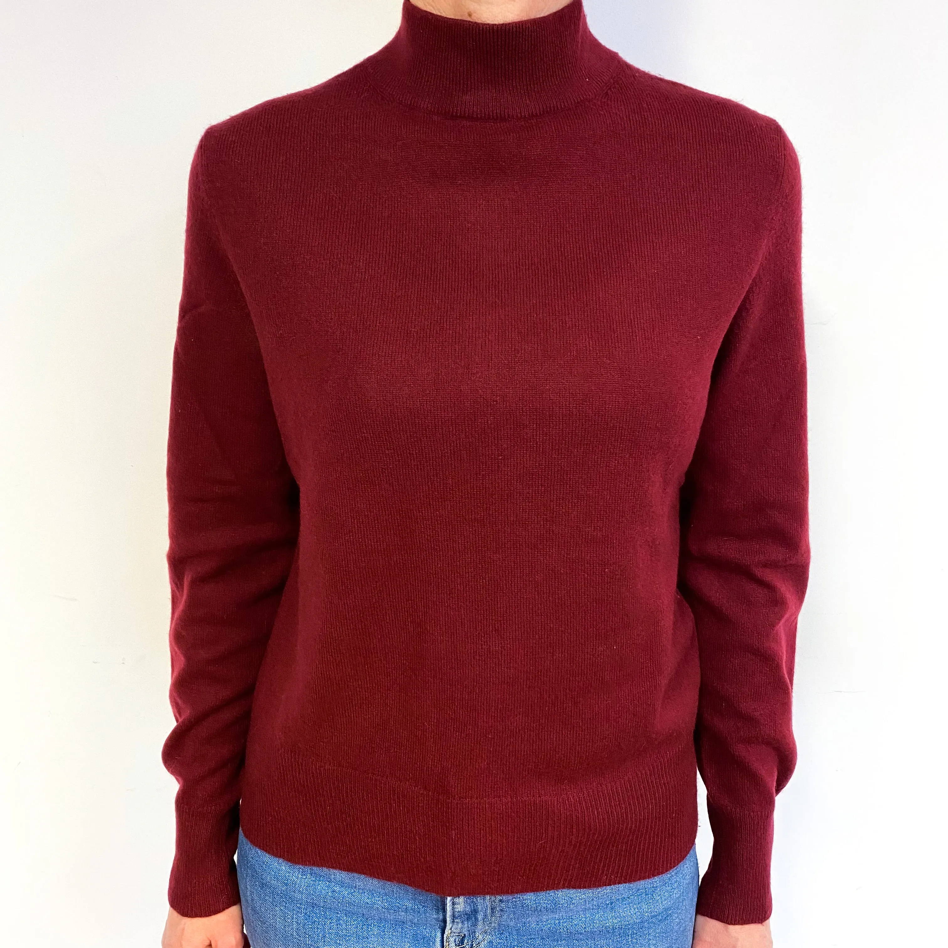 Maroon Red Cashmere Turtle Neck Jumper Medium
