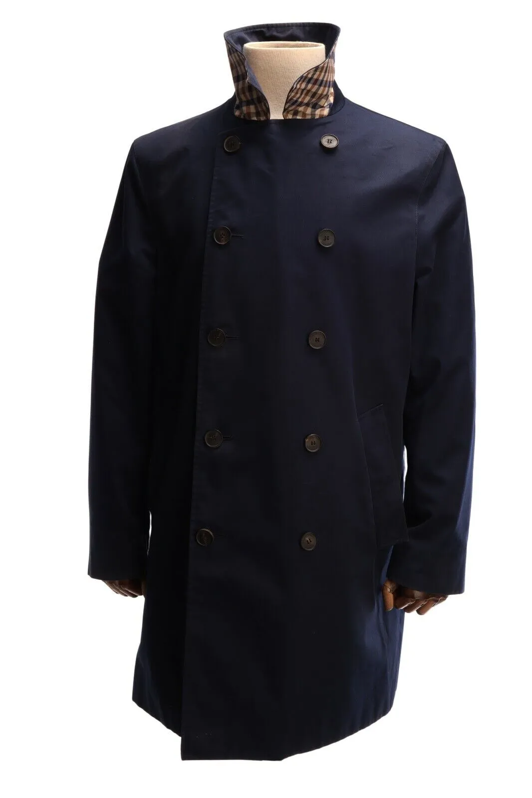 Men's AQUASCUTUM LONDON Navy Blue Double Breasted Trench Coat Size 42 / 52
