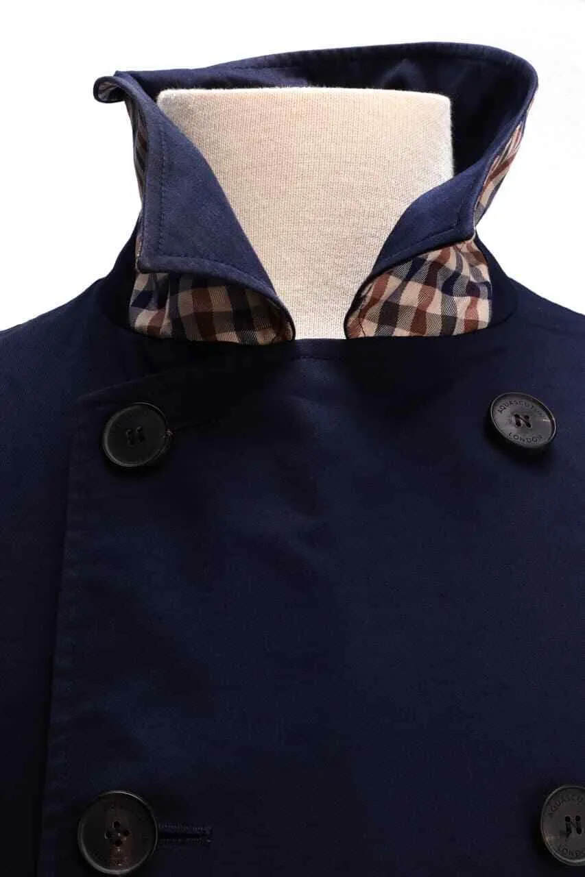 Men's AQUASCUTUM LONDON Navy Blue Double Breasted Trench Coat Size 42 / 52