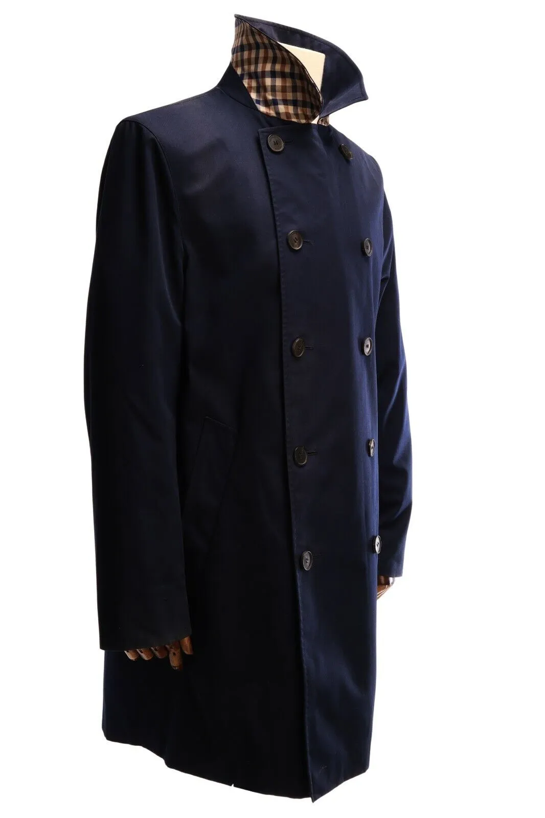 Men's AQUASCUTUM LONDON Navy Blue Double Breasted Trench Coat Size 42 / 52