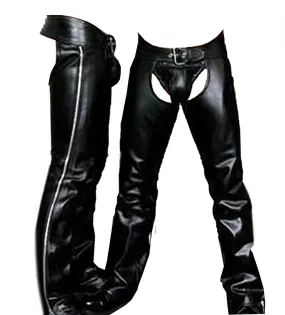 Men's Black Genuine Leather Chaps Outer zips