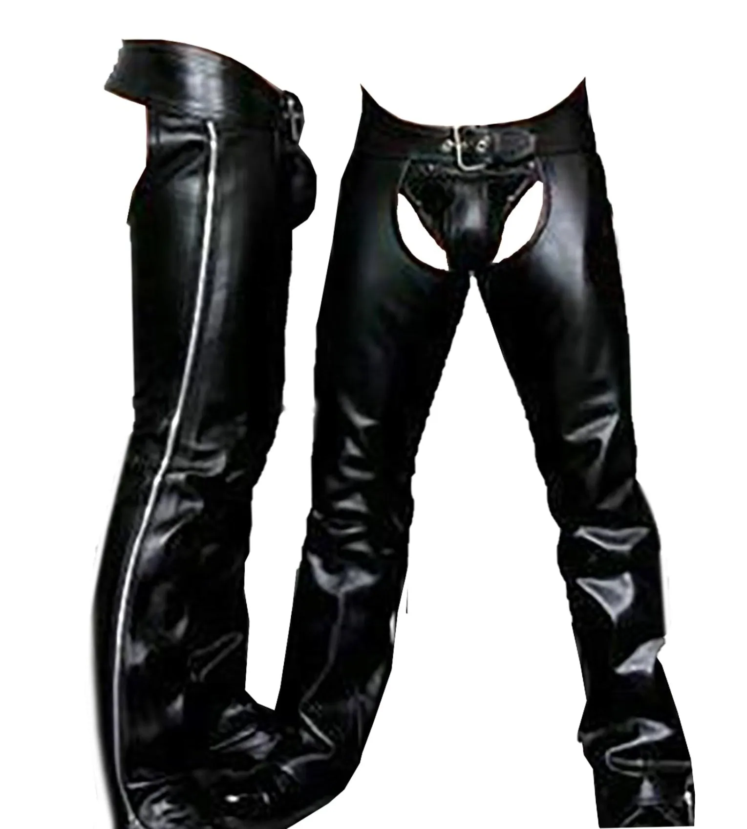 Men's Black Genuine Leather Chaps Outer zips