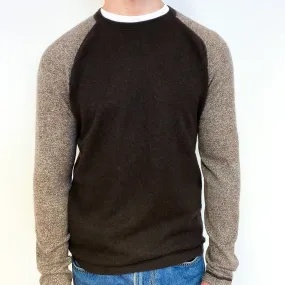 Men’s Brown and Biscuit Cashmere Crew Neck Jumper Small