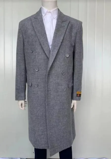 Mens Cashmere Blend Gray Coat Long length - Cashmere Long Overcoat