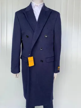 Mens Full Length Wool and Cashmere Overcoat - Winter Topcoats - Blue Coat