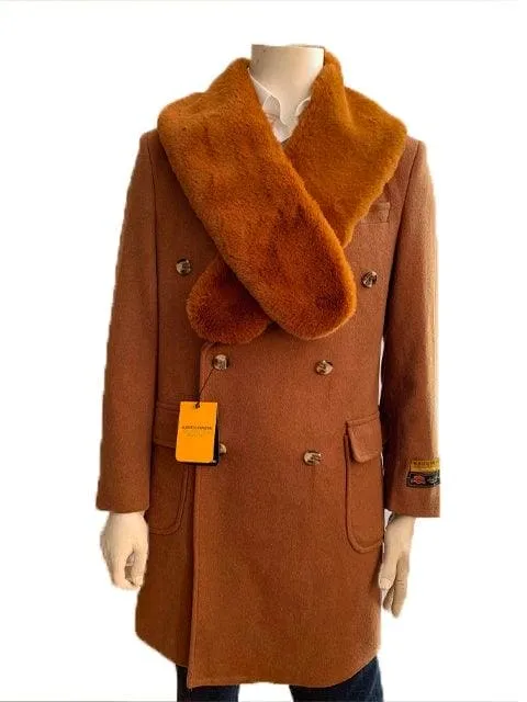 Mens Overcoat With Fur Collar - Double Breasted Cashmere And Wool Topcoat in 14 Colors