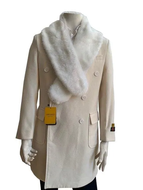 Mens Overcoat With Fur Collar - Double Breasted Cashmere And Wool Topcoat in 14 Colors